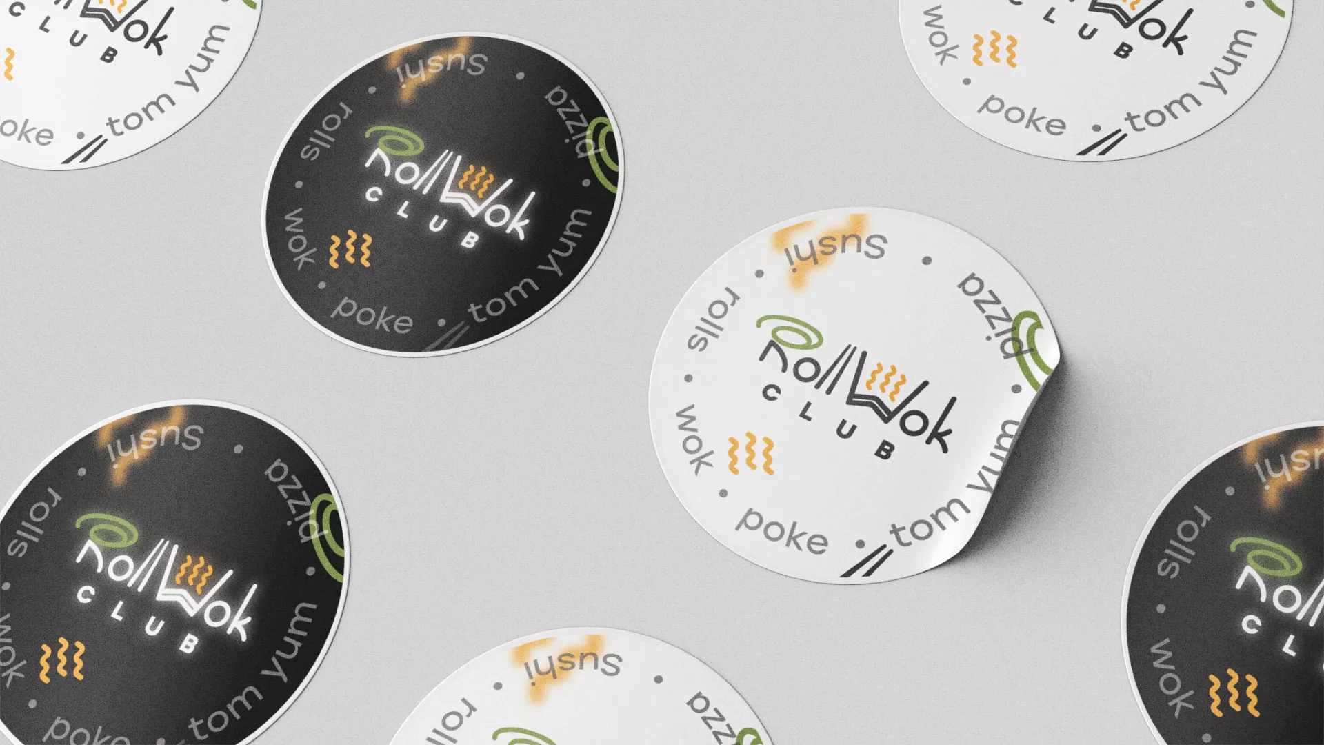 Разработка наклеек для суши-бара «Roll Wok Club» в Очёре